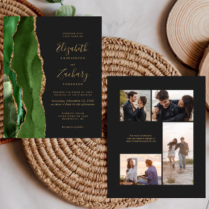 Convite de Casamento com 4 Fotos Caça Verde Escuro