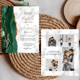 Convite de Casamento com 4 Fotos em Mármore Verde