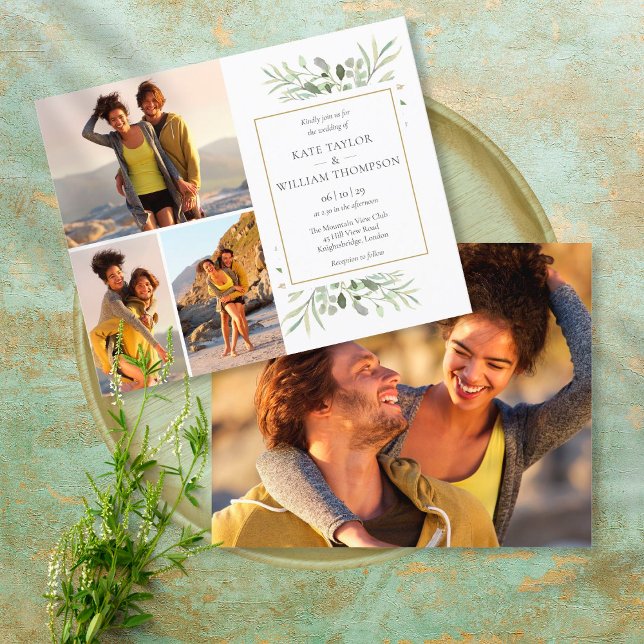 Convite de Casamento com 4 Fotos Orçamento Verde (Criador carregado)