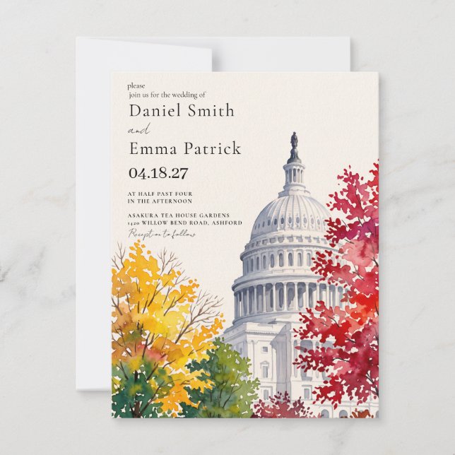 Convite de Casamento com a Silhueta de Washington  (Frente)