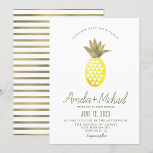 Convite de Casamento com Abacaxi em Aquarela e Fol