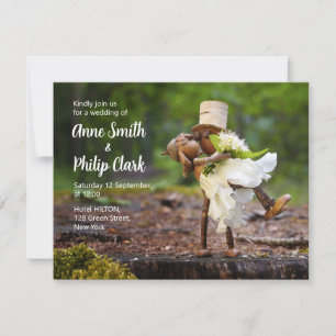 Convite de casamento com Acorn elves apaixonado