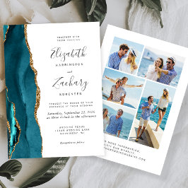Convite de Casamento com Ágata Azul Teal Dourada 5