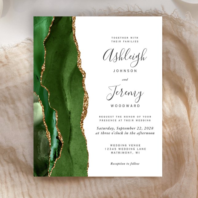 Convite de Casamento com Ágata em Verde Caçador e  (Criador carregado)