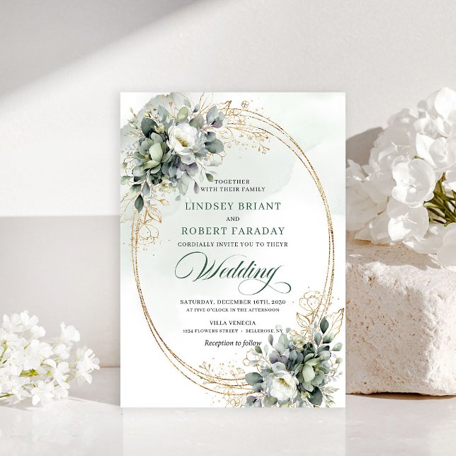 Convite de Casamento com Aguarela de Folhagem de L (Luxury Watercolor Greenery Wedding Invitation)
