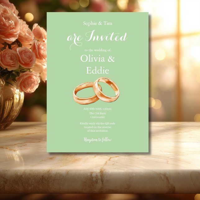 Convite de Casamento com Alianças de Noivado Verde (Criador carregado)