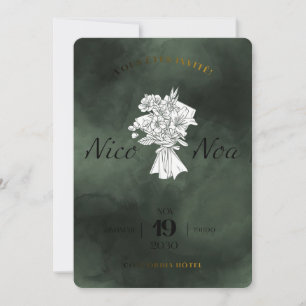 Convite de Casamento com Aquarela Azul Escuro Eleg