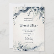 Convite de Casamento com Aquarela Botânica Azul
