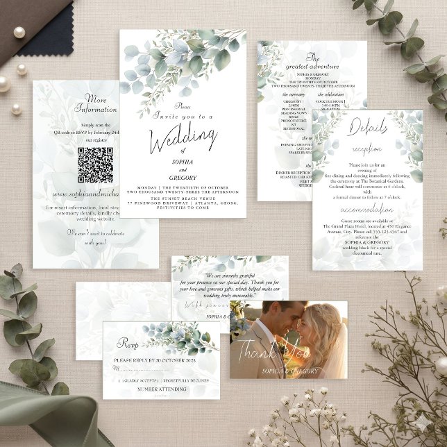 Convite de Casamento com Aquarela de Eucalipto Mod (Criador carregado)