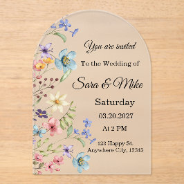 Convite de Casamento com Aquarela de Flores Silves