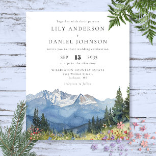 Convite de Casamento com Aquarela de Montanha dent