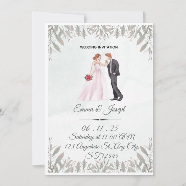 Convite de Casamento com Aquarela Elegante (Frente)