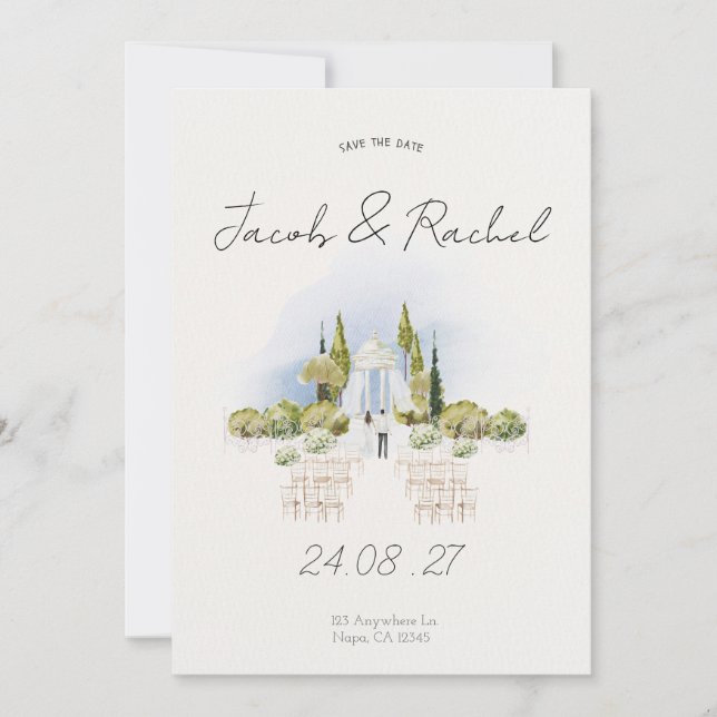 Convite de Casamento com Aquarela Elegante (Frente)