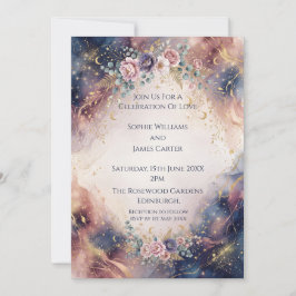 Convite de Casamento com Aquarela Floral Celestial
