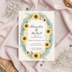 Convite de Casamento com Aquarela Floral de Girass