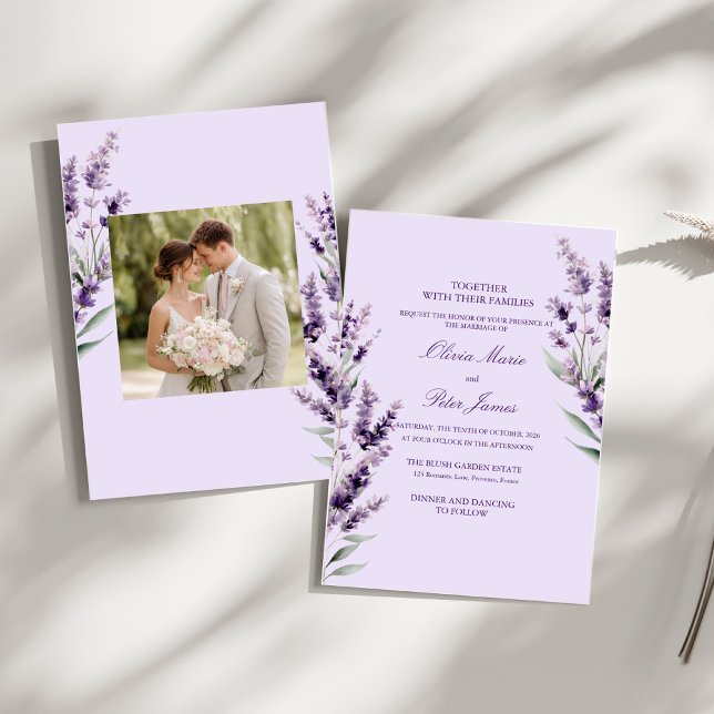 Convite de Casamento com Aquarela Floral de Lavand (Criador carregado)