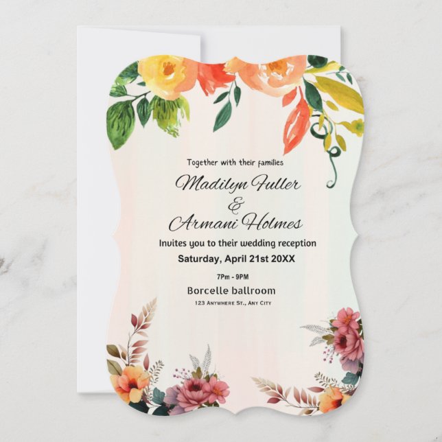Convite de Casamento com Aquarela Floral Incrível (Frente)