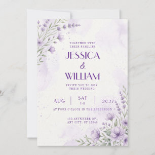 Convite de Casamento com Aquarela Floral Lavanda