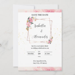 Convite de Casamento com Aquarela Floral Rosa