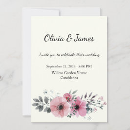Convite de Casamento com Aquarela Floral Rosa Empo