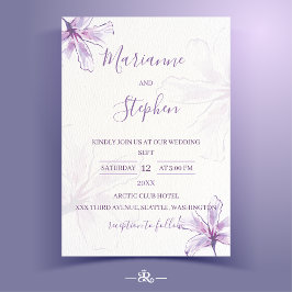Convite de Casamento com Aquarela Floral Roxa