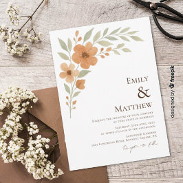 Convite de Casamento com Aquarela Floral Terracota