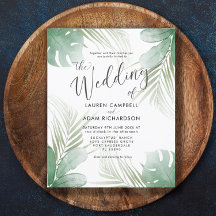 Convite de Casamento com Aquarela Tropical Econômi