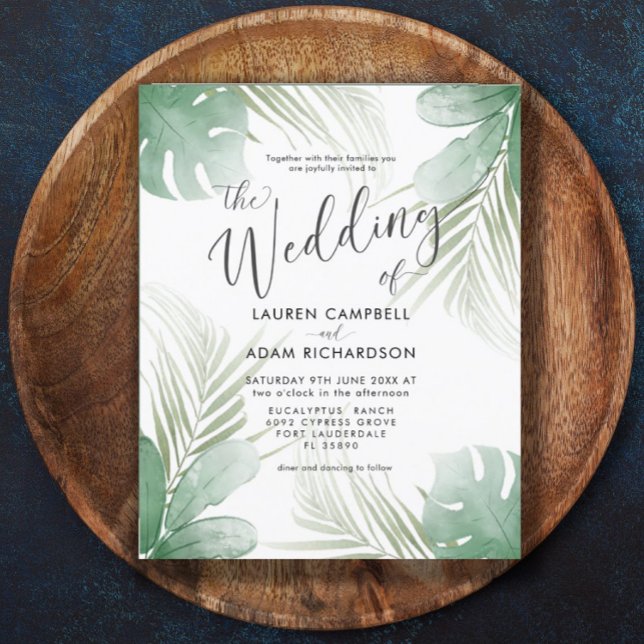 Convite de Casamento com Aquarela Tropical Econômi (Criador carregado)