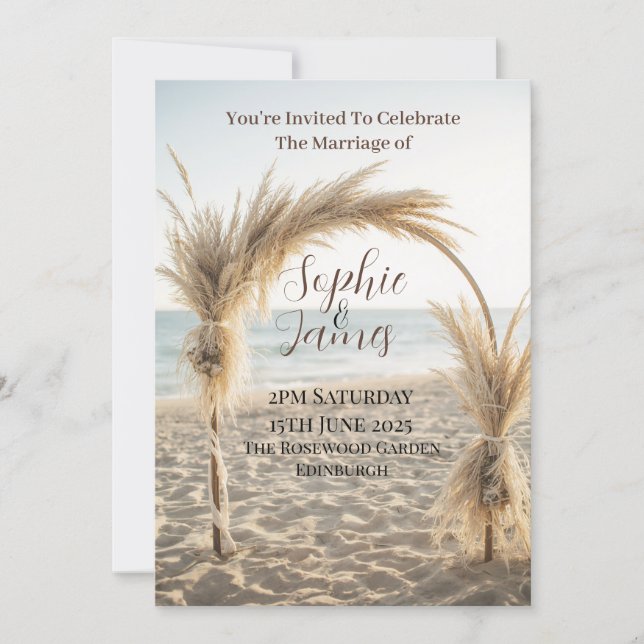 Convite de Casamento com Arco de Grama Pampas Boho (Frente)