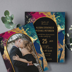 Convite de casamento com arco de ouro abstrato orç