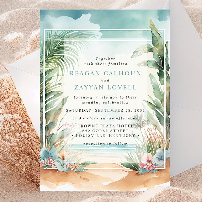 Convite de Casamento com Arco de Palmeira na Praia (Criador carregado)