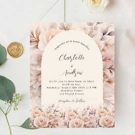 Convite de casamento com arco de rosas em flores d