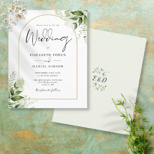 Convite de Casamento com Arco de Verde Dourado Eco