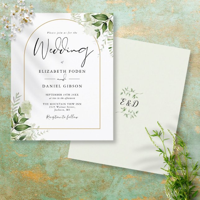 Convite de Casamento com Arco de Verde Dourado Eco (Criador carregado)