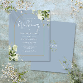 Convite de Casamento com Arco Dourado e Floral Azu