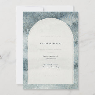 Convite de Casamento com Arco em Aquarela Azul Des