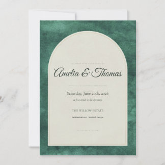 Convite de Casamento com Arco em Aquarela Verde Es