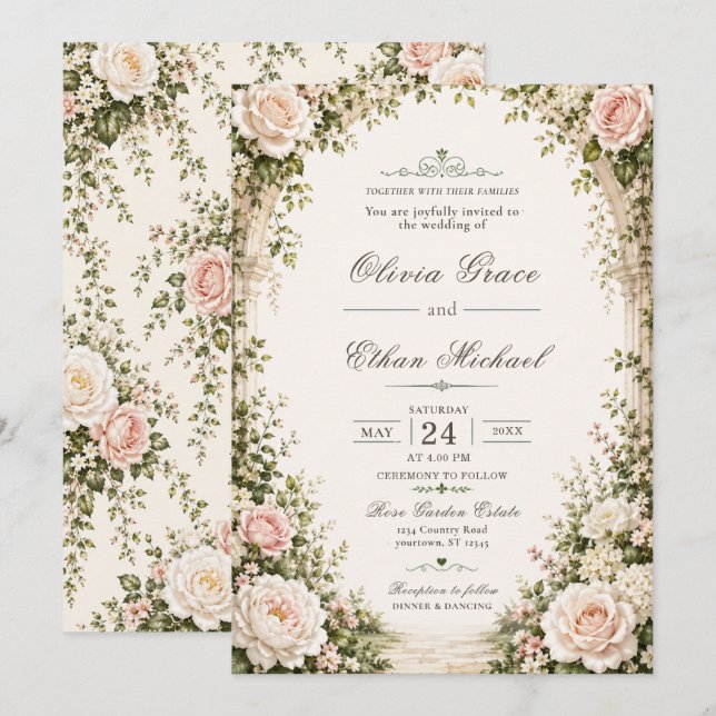 Convite de Casamento com Arco Floral (Frente/Verso)