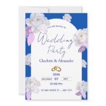 Convite de Casamento com Arco Floral Azul Elegante