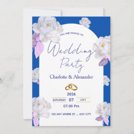 Convite de Casamento com Arco Floral Azul Elegante