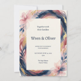 Convite de Casamento com Arco Floral Azul Marinho