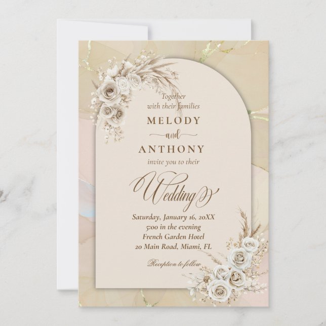 Convite de Casamento com Arco Floral Boho Branco M (Frente)
