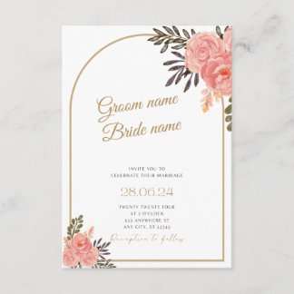 Convite de Casamento com Arco Floral Boho Dourado