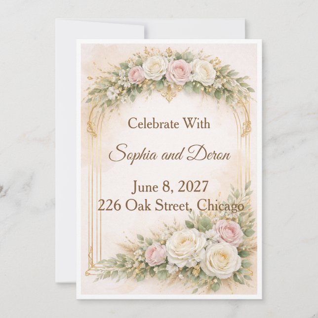 Convite de Casamento com Arco Floral Elegante (Frente)