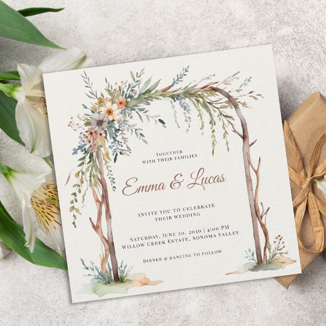Convite de Casamento com Arco Floral em Aquarela R (Criador carregado)