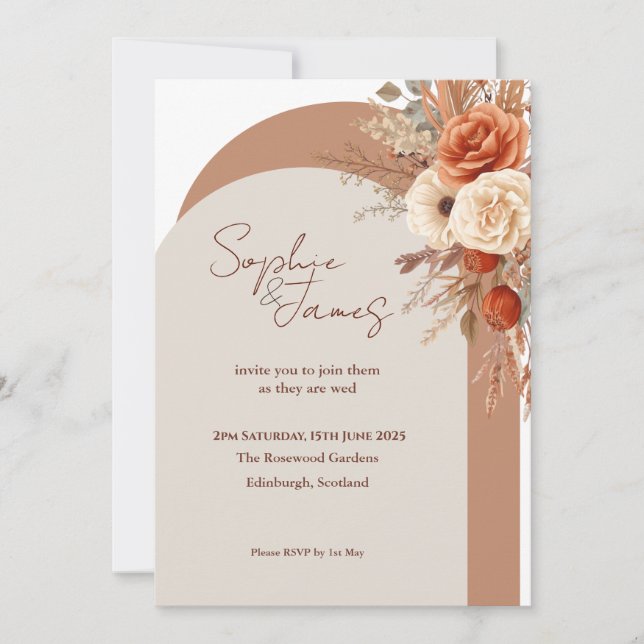 Convite de Casamento com Arco Floral em Terracota  (Frente)
