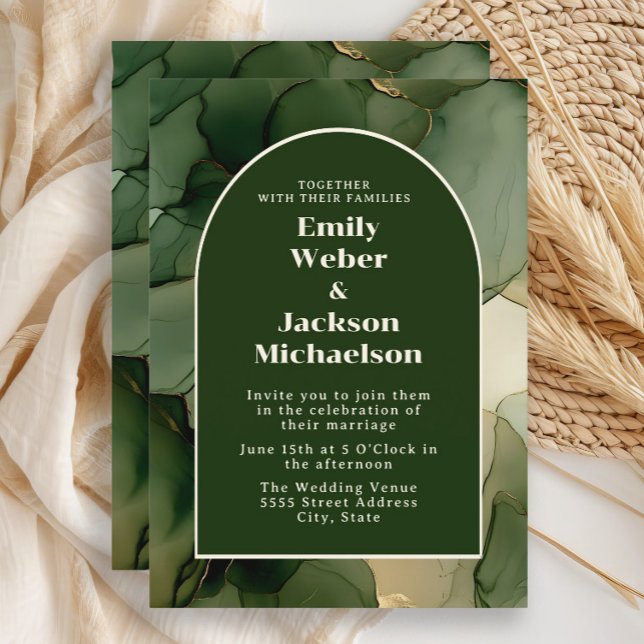 Convite de Casamento com Arco Floral Esmeralda em  (Emerald/olive green wedding invitation)