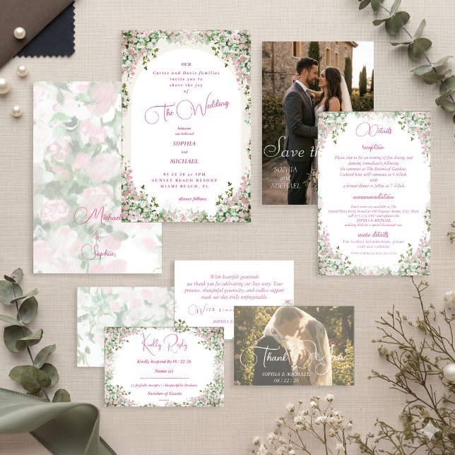 Convite de Casamento com Arco Floral Romântico em  (Criador carregado)