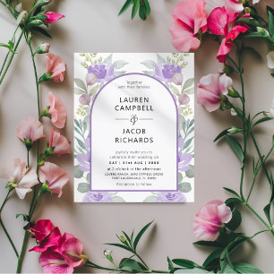 Convite de Casamento com Arco Floral Roxo Econômic