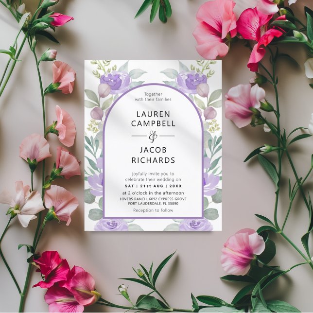 Convite de Casamento com Arco Floral Roxo Econômic (Criador carregado)